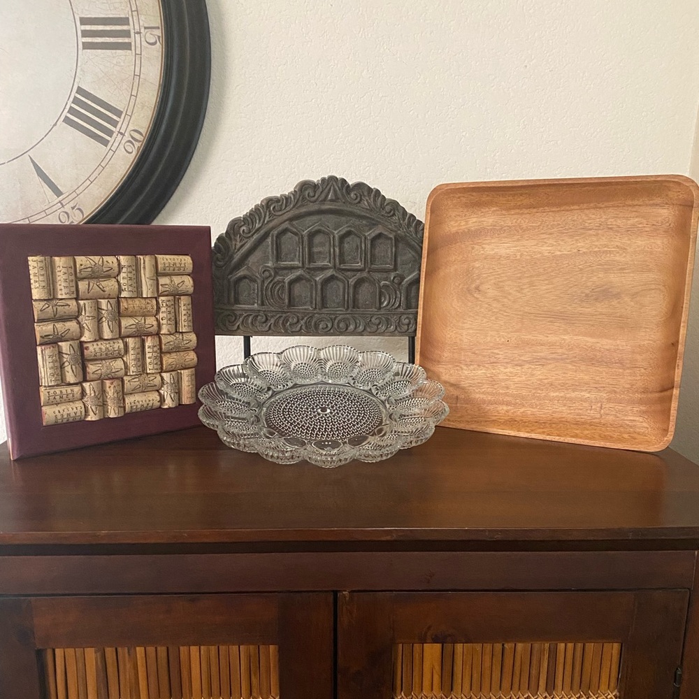 Devil Egg Dish, Trivet, Wooden Tray